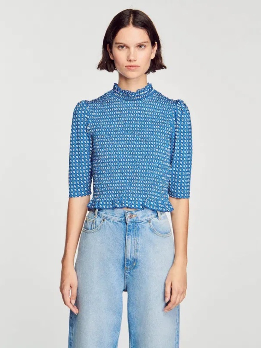 Sandro Smocked Top in Size S